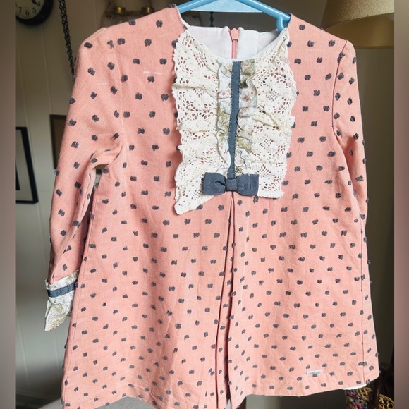 Miranda Spanish Brand Other - Girls' Pink Lace-Trim Polka Dress with Bow